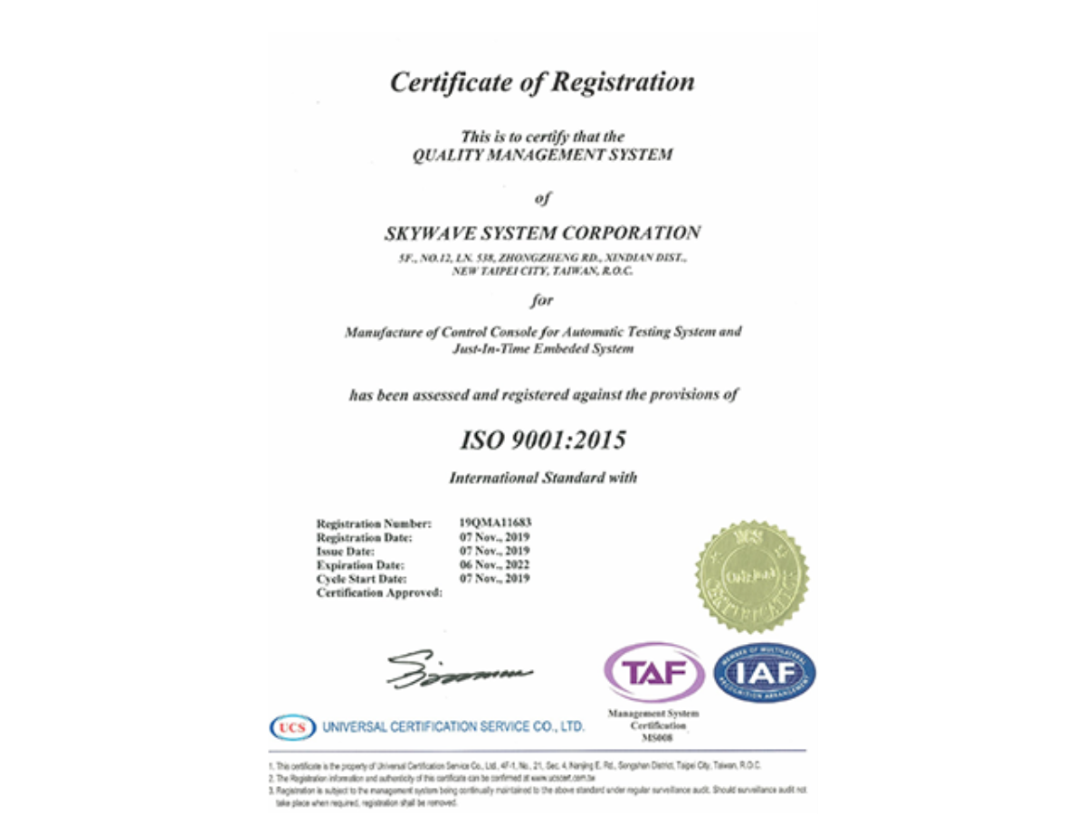 Skywave is ISO9001:2015 Quality System Certified.